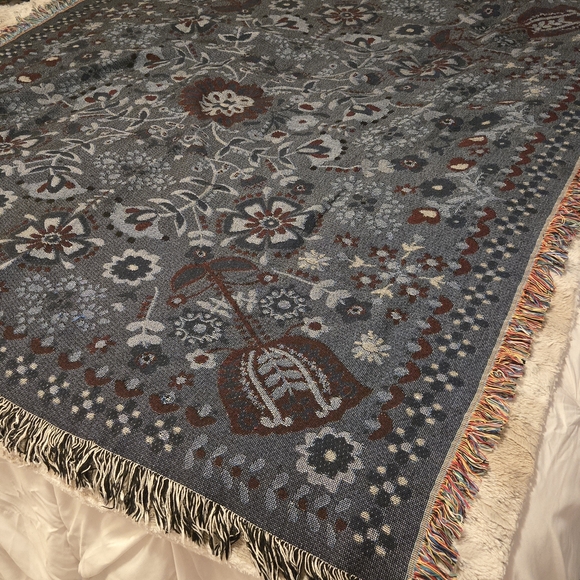 NATURAL LIFE Blue And Cream Woven Throw Blanket. - Picture 5 of 7